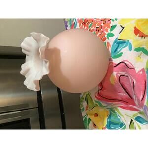 Vintage Pink Frosted Glass Ruffled Vase